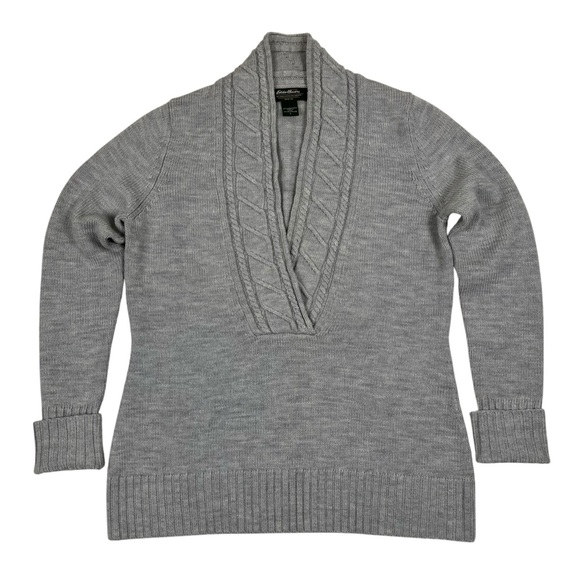Eddie Bauer Sweaters - Eddie Bauer Light Gray Merino Wool V-Neck Sweater Long Sleeve Size L